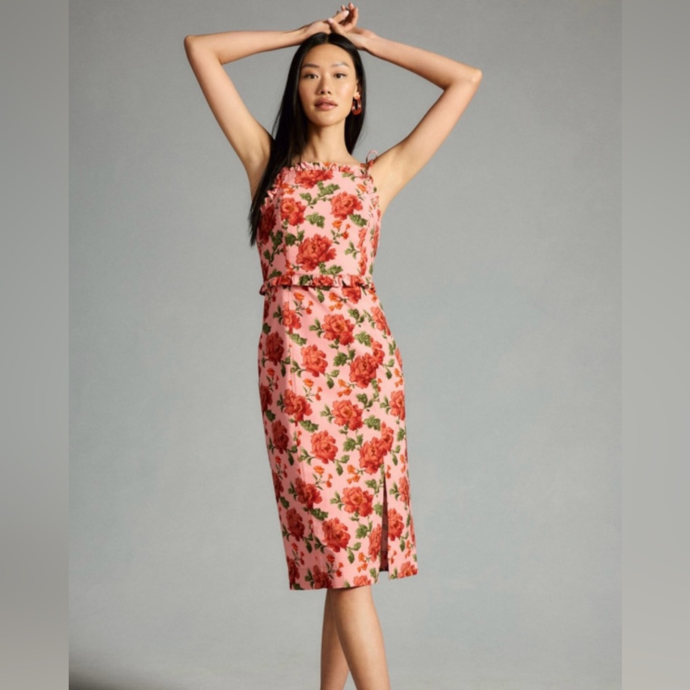 Anthropologie Rose Print Midi Dress